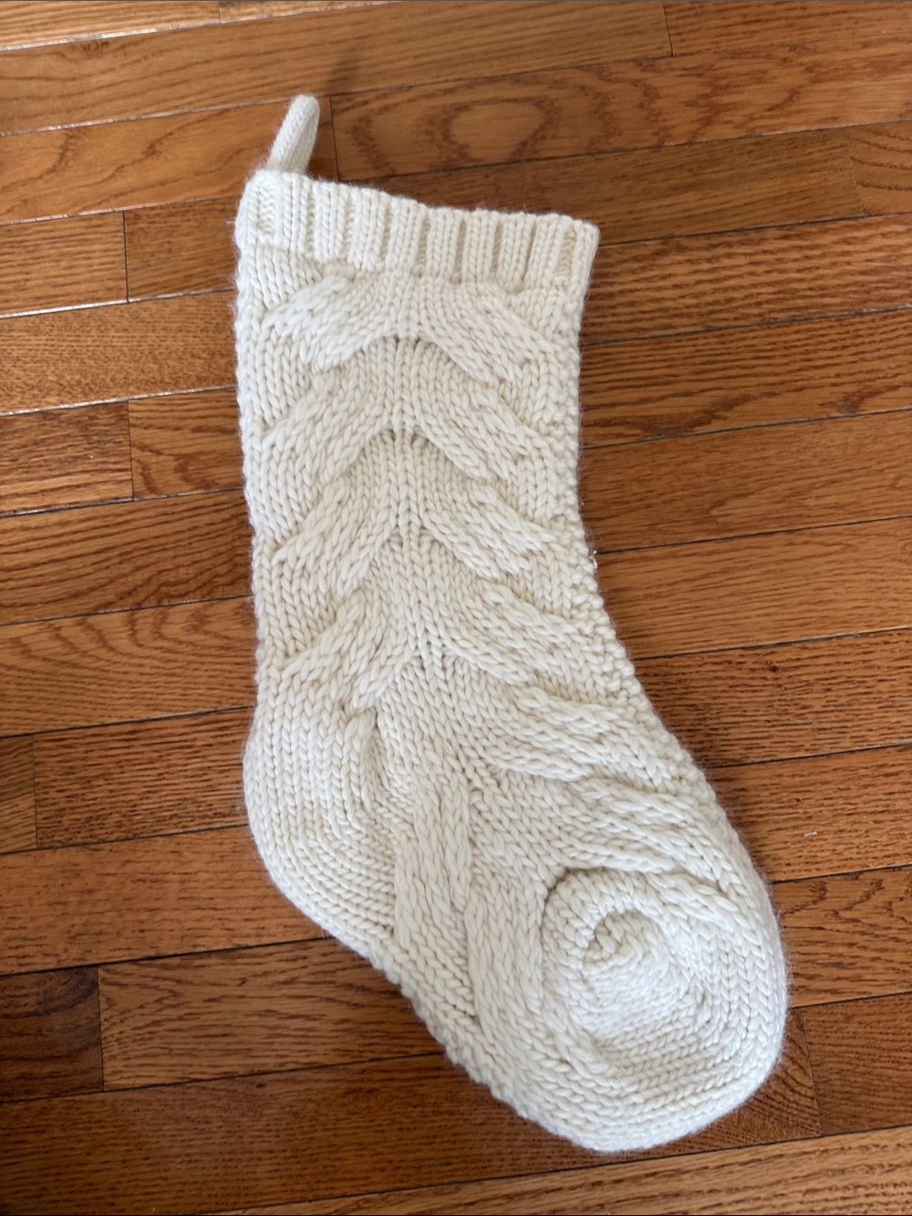 Hand-Knit Cream Cable Christmas Stocking